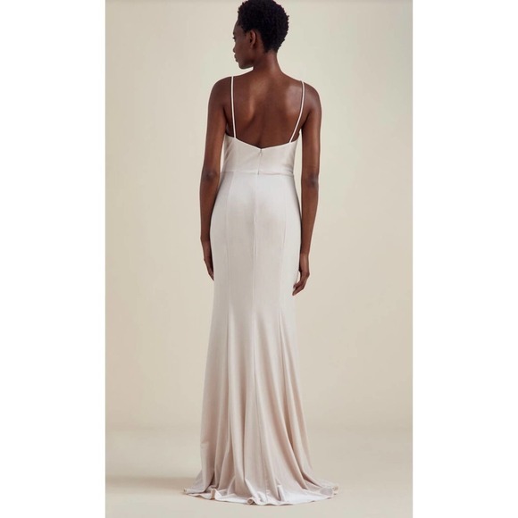 Nouvelle Amsale Sara Dress Full Length Champagne Formal Bridesmaid Velvet Prom - Picture 2 of 12